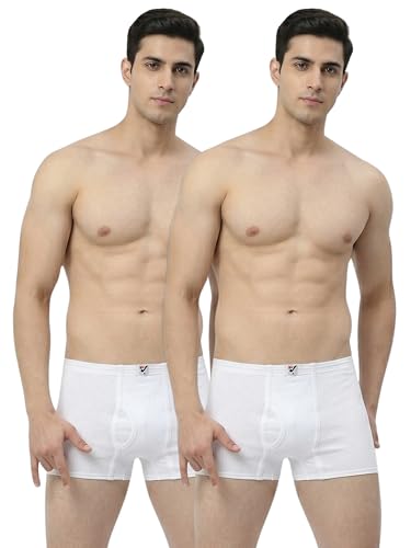 Image of NV Men's Cotton Trunks, White, Solid, Inner Elastic, Regular Fit, Pack of 2