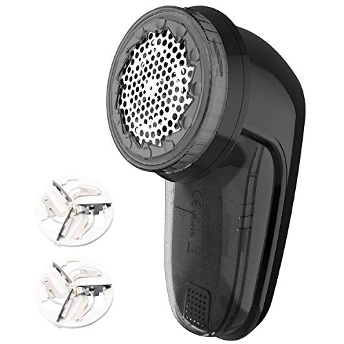 Valleycomfy Lint Remover for Clothes Fabric Shaver 2 Speeds and 3 Shave Heights - Battery Operated, Lint Fuzz Pills Defuzzer with 2 Replaceable, Adjustable 3D Suspension Blades (Black)
