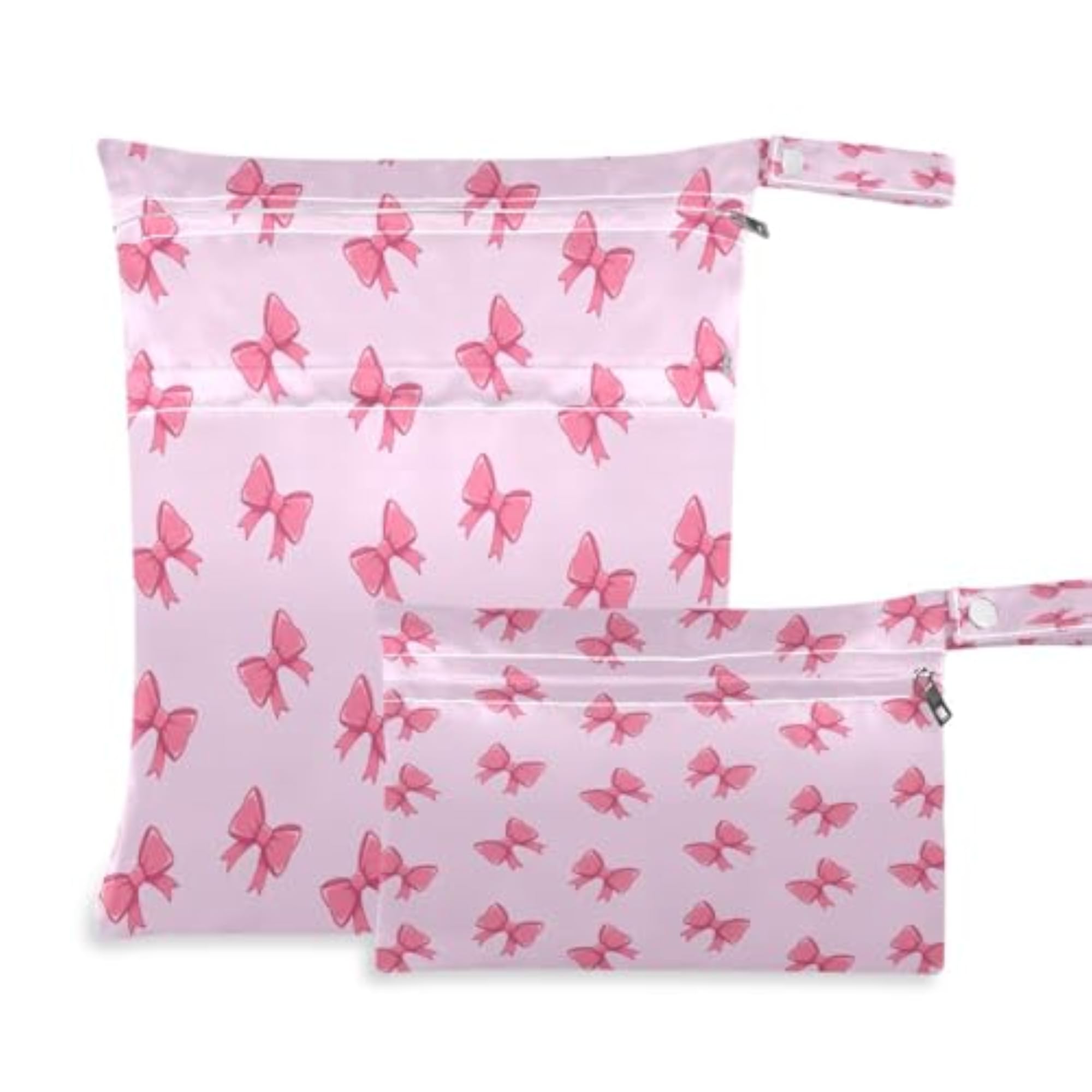 2PC Cute Bow Ribbon Wet Dry Bag with Zippered Cloth Diapers