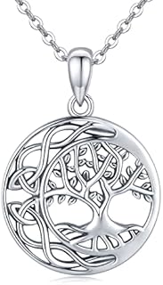 Tree of Life Cat Animal Necklace for Women, Sterling Silver Abalone Shell/Mother of Pearl Family Tree Pendant Necklace with Owl Jewelry Gifts, for Animal Lover