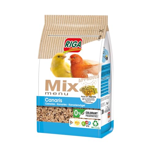 Riga - Menu Mix pour Canaris - Mix Vitaminé - Nourriture pour Oiseaux - Graines Et Céréales - Riche en Alpiste, Protéines Et Amidon - sans Colorant, Ni Conservateurs - Sain Et Équilibré - 1 kg