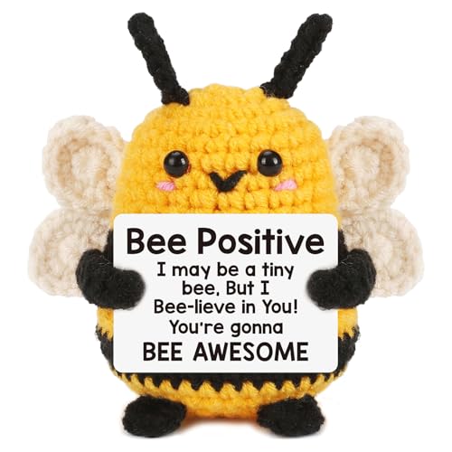 Ferizzia Abeille Positive, Abeille Mignonne au Crochet, Cadeau de Soutien Émotionnel, Mini Poupée en Peluche TricotéePorte-Bonheur Les amies pour Famille, Homme, Femme, Enfant.