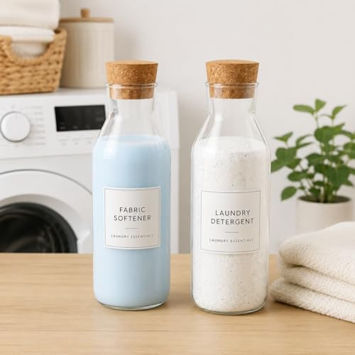 Eden & Willow Set of 2 Borosilicate Glass Carafes, 1L Water Jug with Cork Lid for Hot & Cold Beverages, Refillable Storage for Detergents & Juices - Image 5