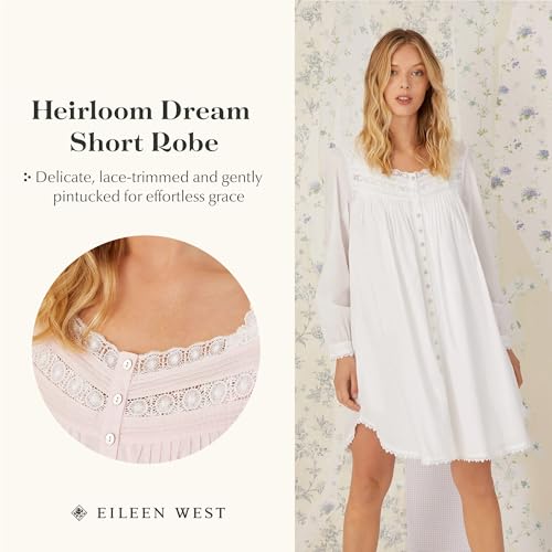 Image of Eileen West Queen Anne's Lace Womens Sleepwear & Loungewear - Heirloom Dream Collection - 100% Cotton Long Sleeve Short Robe