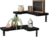 Mkono Corner Wall Shelves Rustic Wooden Floating Corner Shelves Display L Shapped Storage Organizer Displays for Home Living Room Barthroom Bedroom Office, Set of 2, Black