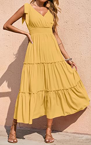 Image of PRETTYGARDEN Women's Cross Neck Summer Sleeveless Tiered Maxi Dress Beach Tie Strap Smocked Long Dresses Pleated Sundress