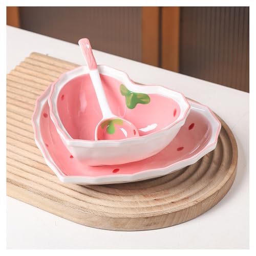 Strawberry Bowl Spoon Plate Set Love Salad Dessert Home Tableware (3-piece set)
