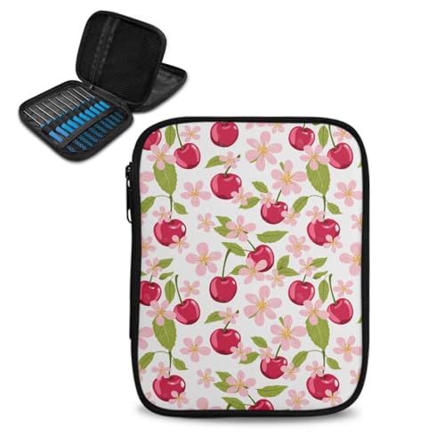 Qehuruxo Cherry Crochet Bag Organizer Double Layer Design Polyester Zipper Closure Mesh Pockets Large Storage Storage for Travel and Home Use