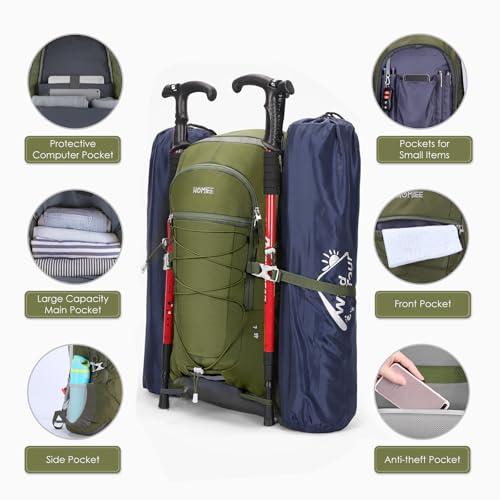 HOMIEE Wanderrucksack 45L, Herren Damen Wasserdichter Rucksack Trekkingrucksack Reiserucksack, Outdoorrucksack mit Reflexstreifen Für Wandern, Radfahren, Klettern, Bergsteigen und Reisen Sport