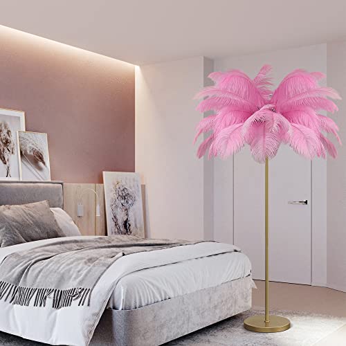 Hdxztq Floor Lamp， Standing Lamp Tall Feather Floor Lamps 160Cm Pink Floor Lamps For Living Room Foot Switch / 6*G4 Feather Lamp (Pink Feather Lamp) #TOP4