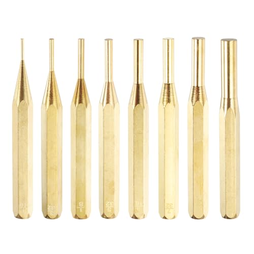 HARFINGTON 8pcs Brass Punch Set 1/16 3/32 1/8 5/32 3/16 7/32 1/4 5/16 Non-marring Drive Pin Punch Cylindrical Alignment Punches for Watch Repair Jewelry and Craft