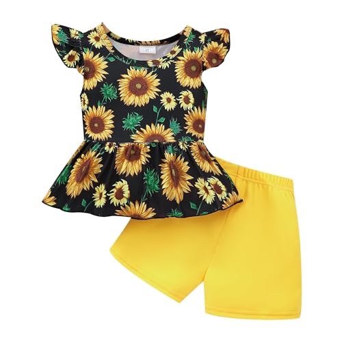 Image of Girls Summer Outfits Toddler Baby Girls Short Sets 2 Piece Clothing Set Flutter Sleeve Shirt and Short 2-7 Years