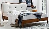 Breite: 182 cm Casa Padrino Luxus Biedermeier Doppelbett Braun/Weiß 182 x 214 x H. 120 cm - Massivholz Bett mit Echtleder Kopfteil - Schlafzimmer Möbel - Luxus Qualität
