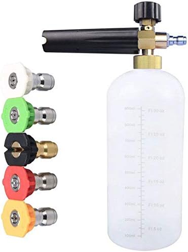 Jinwen 125 Jet Wash 1/4" Quick Release Adjustable Snow Foam Lance, Foam Cannon, 5 Pressure Washer Nozzles for Cleaning