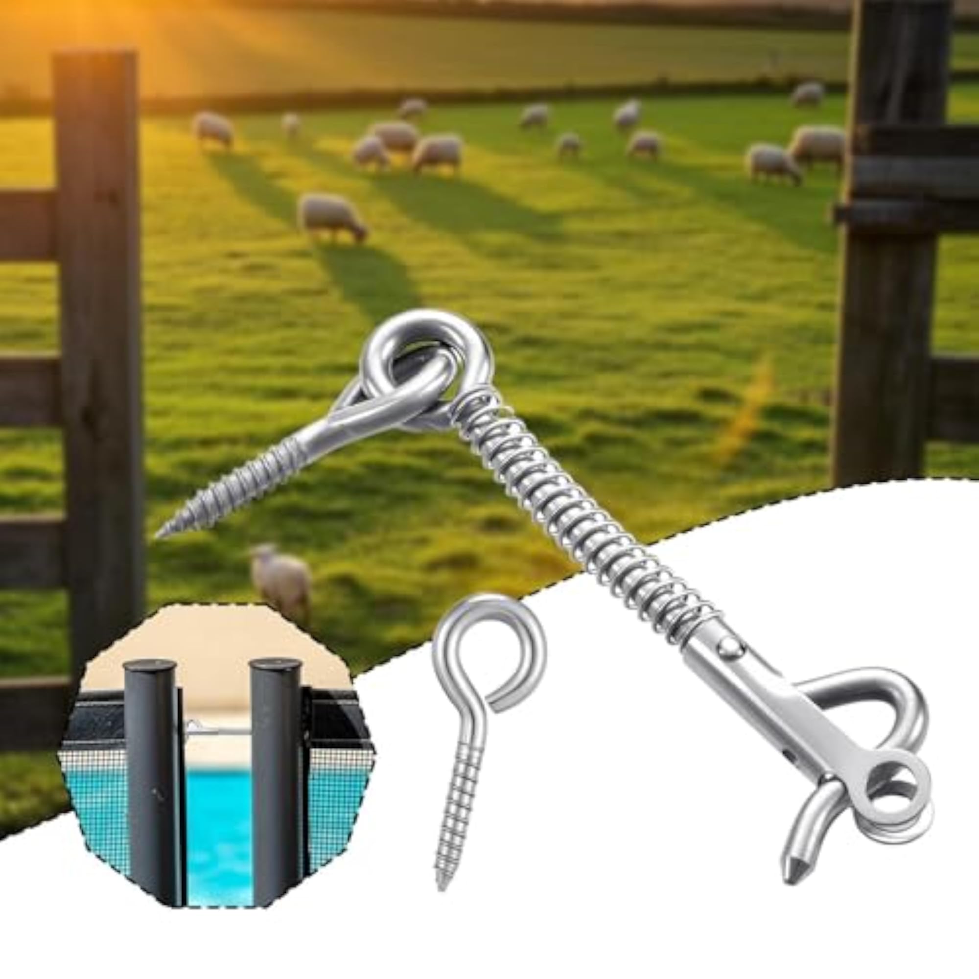 4Pcs Spring Hook Latch for Bathroom Doors & Fencing