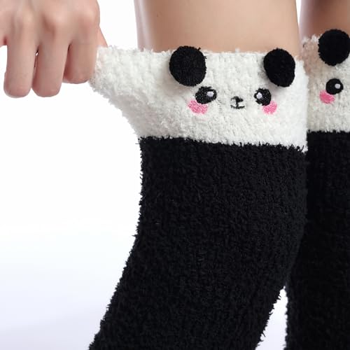 Image of Thigh High Fuzzy Socks Cute Animal Coral Fleece Over the Knee Thigh High Long Stockings Warm Stripe