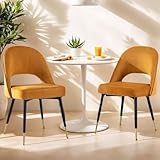 chairus Juego 2 de Sillas de Comedor Terciopelo Sillas de Cocina con Patas de Metal, Amarillo