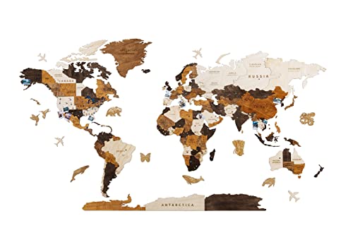 HYPERI Multilayered 3D Wooden World Map Wall Decor, Wood Art Wall Decor, Mapa Mundi Para Pared, World Maps and Push Pins, Valentine's Day Gifts For Dad, Mom, Boss, Husband, Wife (Medium)