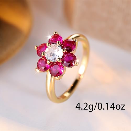 Fashion Jewelry Yellow Gold Plated Simulated Ruby Spinel Flower Stackaing Band Engagement Rings for Women3