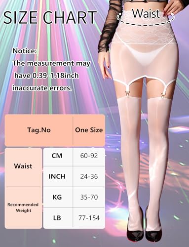 Image of FEOYA Women's Oil Shiny Lace Top Garter Pantyhose with Shimmer Thigh High Stockings Suspender Tights Hosiery (No Thong)