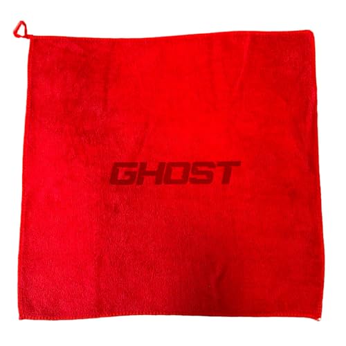 Ghost Microfiber Cue Towel – 16×16 in 400 GSM Premium Microfiber – Shaft Cleaning & Polishing Cloth – Laser-Engraved Logo (Microfiber, Red)