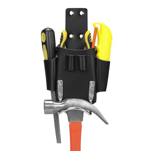 quipuda Werkzeuggürtel Werkzeugtasche für Gürtel, Echtes Leder Werkzeug Gürteltasche, Werkzeugtasche mit Hammerhalter für Tischler, Gärtner, Rahmenbauer, Dachdecker, Handwerker (Schwarz)