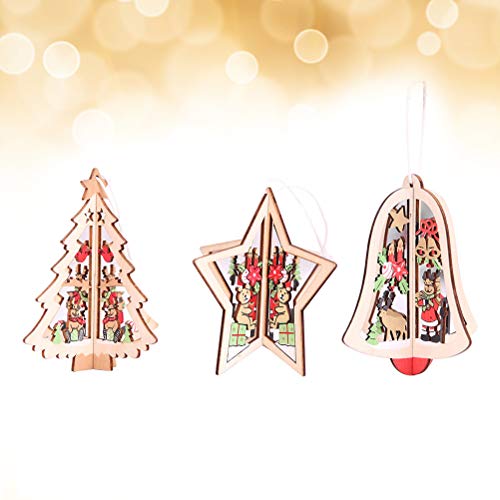 BESTOYARD 3 peças de pingentes de Natal estéreo vazados decorações de madeira em formato de estrela
