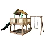 AXI Atka Casa Infantil de Madera FSC con arenero, Columpio y Tobogan Verde | Casita de Juegos para niños de Jardin / Exterior | Parque Infantil en Marrón...
