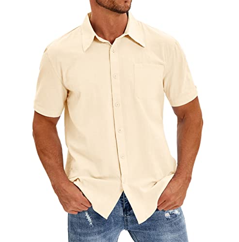 Oyamiki Mens Short Sleeve Regular-Fit Shirt Fishing Tees Linen Casual Button-Down Shirts2