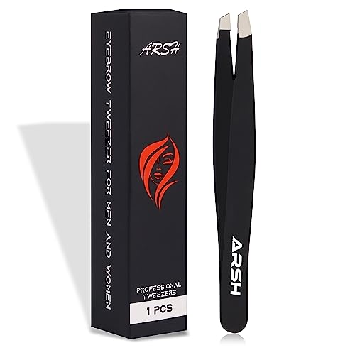 Arsh Eyebrow Professional Tweezers for Facial Hair Women & Men | Stainless Steel Precision Tweezers for Ingrown Hair | Best Tweezers for Eyebrow | Tweezers for Plucking (Black)