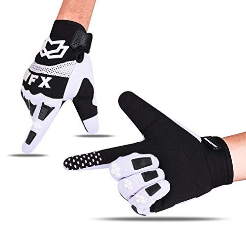 WESTWOOD FOX WFX Guantes de ciclismo para hombre Dirtpaw MTB Racing bicicleta de montaña BMX Guantes de motocicleta de dedo completo para deportes al aire libre Guantes de Motorcross (grande, blanco)