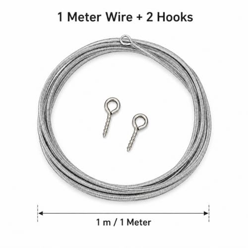 Image of Livshine Spring Curtain Wire 5 Meter with 15 Screw Eye Hooks, Flexible Metal Curtain Hanging Wire Kit for Windows, Cafe Curtains, Photo Display, String Lights and Decor
