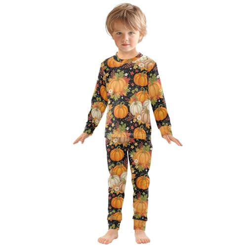 Pajama Sets Long Sleeve Autumn Pumpkin Floral Pattern Soft Comfy Sleepwear 2 Piece PJS 3-8T2