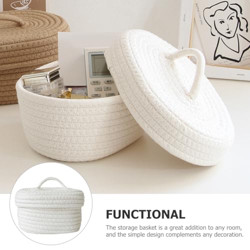 Cabilock Cotton Rope Woven Storage Basket with Lid, Small Sundries Storage Organiser, Decorative Lidded Basket for Living Room Bathroom - Cosy Home Interiors Cabilock Cotton Rope Woven Storage Basket with Lid, Small Sundries Storage Organiser, Decorative Lidded Basket for Living Room Bathroom - Image 3
