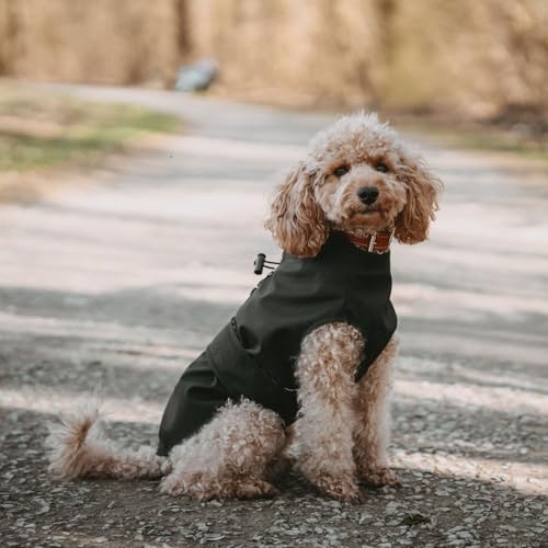 HUNTER Hunde-Regenmantel Milford, Farbe: schwarz, ergonomische Passform für optimalen Schutz, individuell verstellbar, Reißverschluss für Geschirrträger, pflegeleicht & waschbar bei 30 °C, Größe: 35