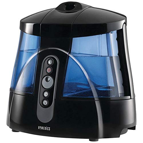 Homedics TotalComfort Ultrasonic Humidifier – Large Air Humidifiers for Bedroom, Plants – Top-Fill Dual 6.4L Water Tanks with Cool and Warm Mist, Essential Oil Pads, Colored Night-Light, Black
