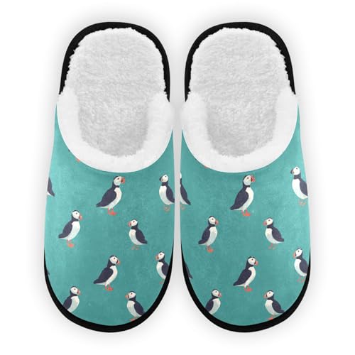 Cartoon Grey Puffins Cute Slippers For Women Men Soft Memory Foam Non-Slip Animal Winter Indoor House Shoes Travel Slipper