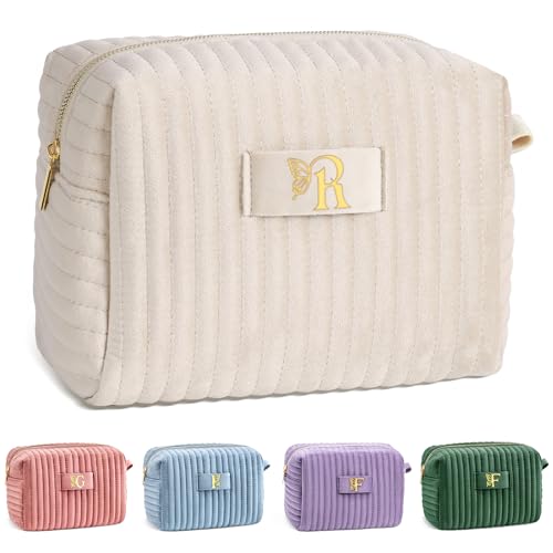 Image of COSHAYSOO Personalized Bridesmaid Proposal Gifts Initial Makeup Bag Letter R, Bachelorette Party Bridal Shower Maid of Honor Gift for Wedding, Monogrammed Cosmetic Pouch for Bride Mother