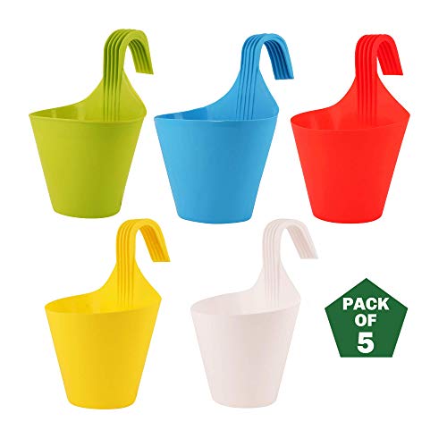 Leafy Tales Plastic Hook Hanging Pots (Set of 5, Multicolor) - 28...