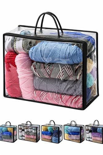 Image of Remittur 6 Packs Large Yarn Storage Bags, Clear Yarn Storage Organizer with Zippers and Handles, Crochet Bag Knitting Bag for Knitting Needles Crochet Hooks-Black