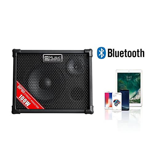 Image of Coolmusic BP80 Battery Powered Acoustic Guitar Amplifier- Portable Bluetooth Speaker 100W, 6 Inputs,3 Band EQ,Black(3-Year Warranty)