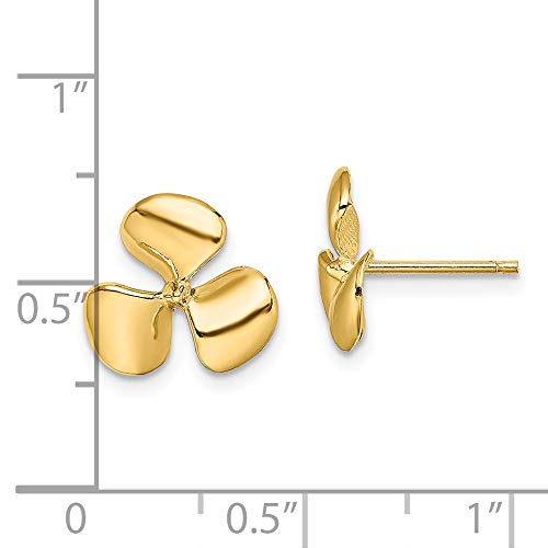 Solid 10k Yellow Gold Three Blade Propeller Center Bead Post Studs Earrings2
