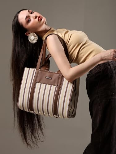 Image of ENSAC Cotton Tote Bag for Women, Stylish Handbag for women with Zip Closure | Fit for Office Bag, College, Travel Use | Handcrafted in India