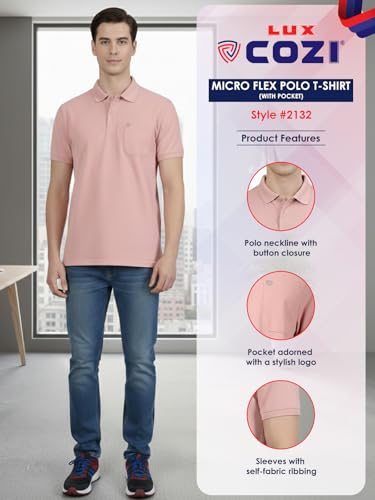 Image of Lux Cozi Men's Cotton Blend Polo T-Shirt with Chest Pocket | Collar T-Shirts for Men | Half Sleeves | Plain - Regular Fit (Pack of 2)