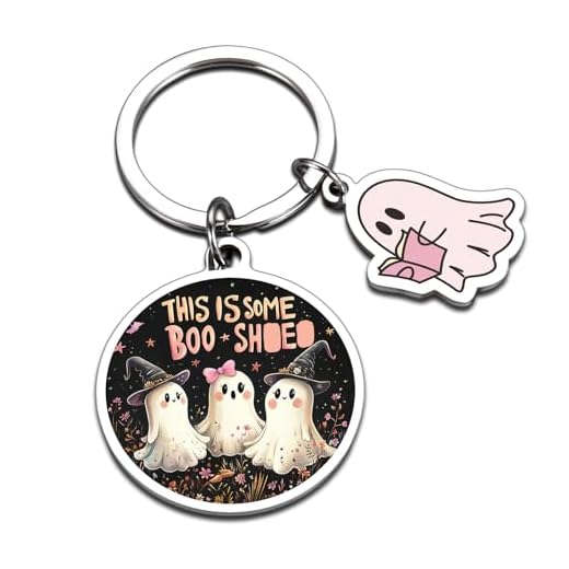Chaveiro rosa para presente de Halloween para mulheres, presente fofo de Halloween, cesta boo para meninas, filha, menino, adulto, chaveiro fantasma para crianças 6º 8º boo chaveiro para ele, presente