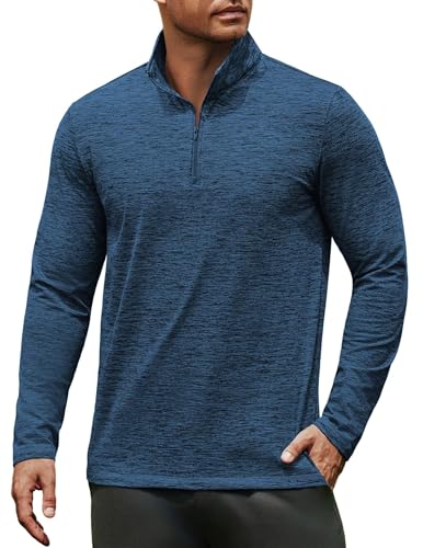 COOFANDY Mens Quarter Zip Pullover Workout Mock Neck Lightweight Long Sleeve Athletic Shirt for Fashion Casual Golf Dark Blue