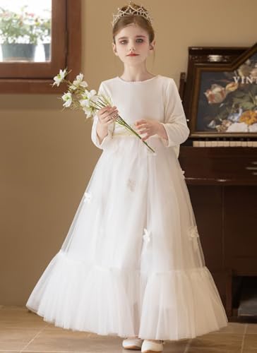 Girls Velvet Dress Lace Tulle Flower Girl Dresses for Wedding Long Sleeves Princess Pageant Party Gown 2-14 Years2