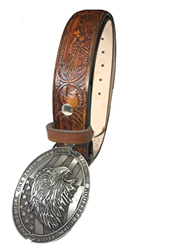 American Eagle Design Handmade Mens Leather Belt with Eagle Buckle 1.5