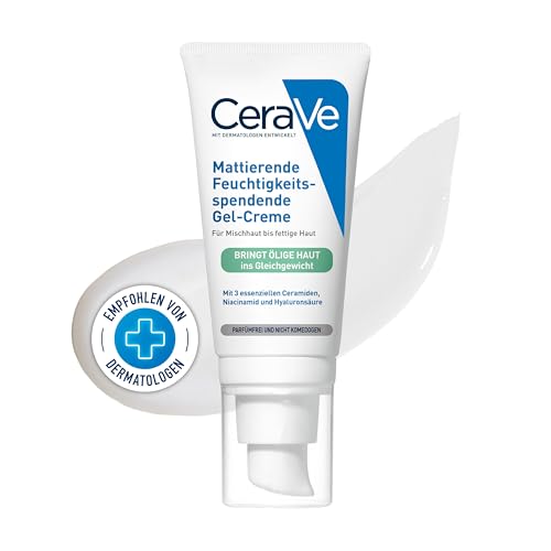CeraVe Mattierende Feuchtigkeitsspendende Gel-Creme, Bei fettiger und öliger Haut, Mit Hyaluronsäure, Ceramiden und Niacinamid, Langanhaltend feuchtigkeitsspendend, 52 ml