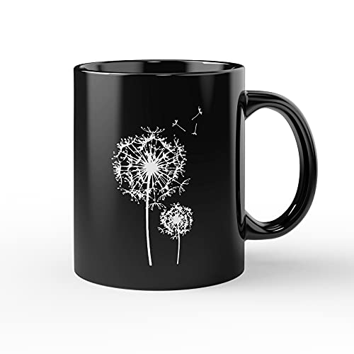 CAIRIAC 8 Ounce Ceramic Black Coffee Mugs, Scatter Kindness Mug, Large Wide Mouth Hot and Cold Beverage Mugs, Printed Ceramic Coffee Mug, Simple Milk Cup for Men, Women, Dad (Dandelion)